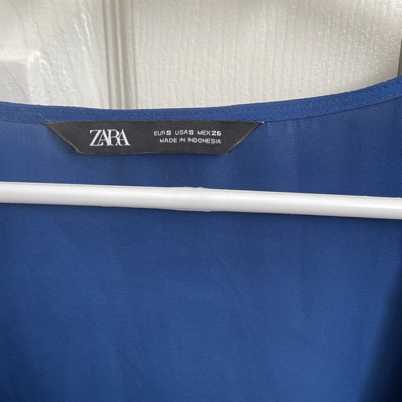 Silk blue cross over Zara blouse in royal blue - Picture 3 of 3